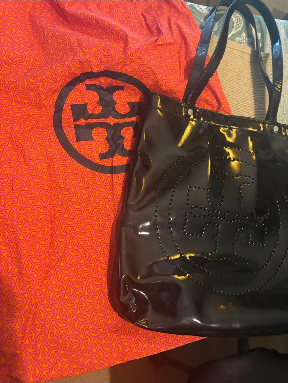 Tory Burch Black Patent Tote Bag